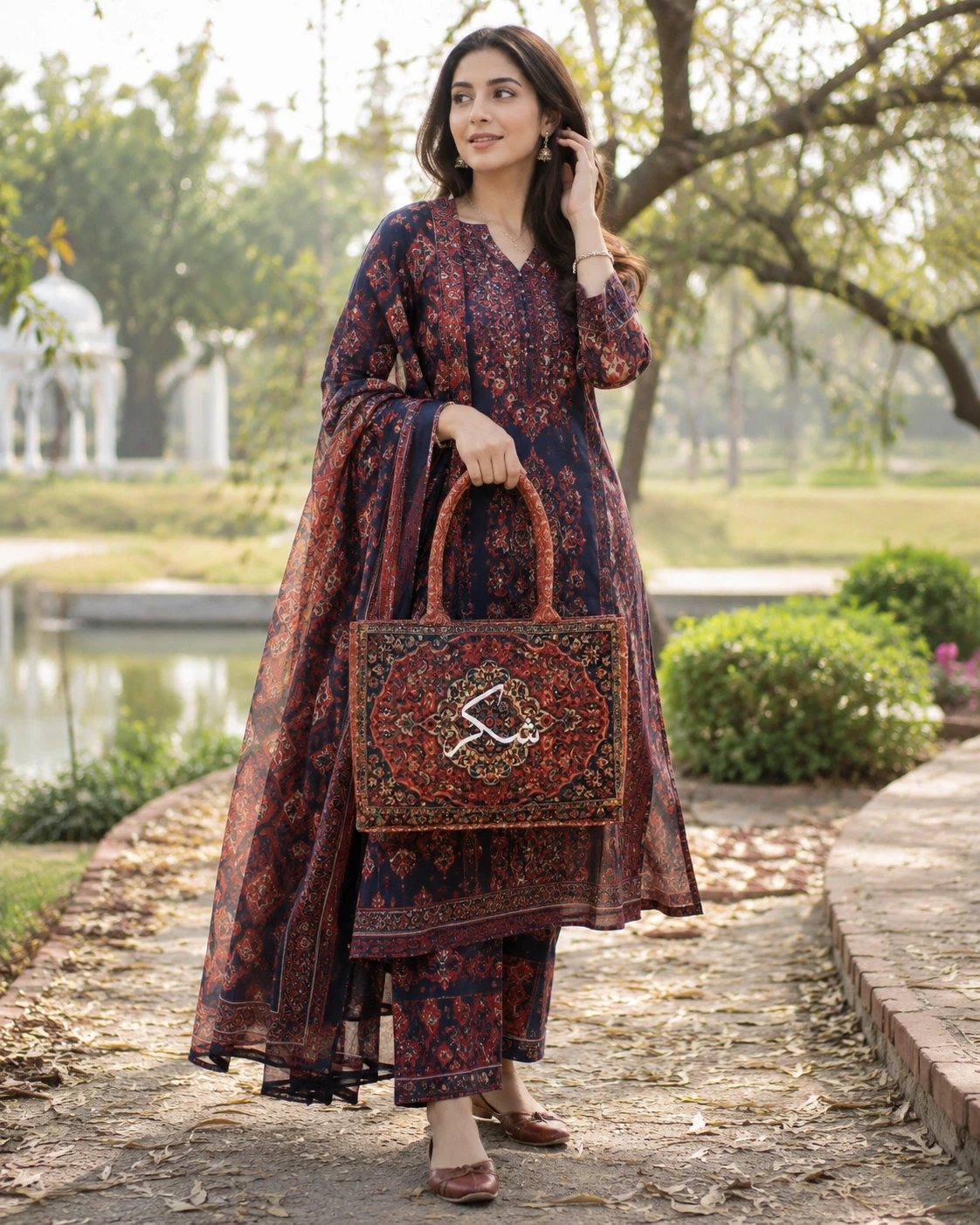 Traditional Printed Tote Handbag for Women