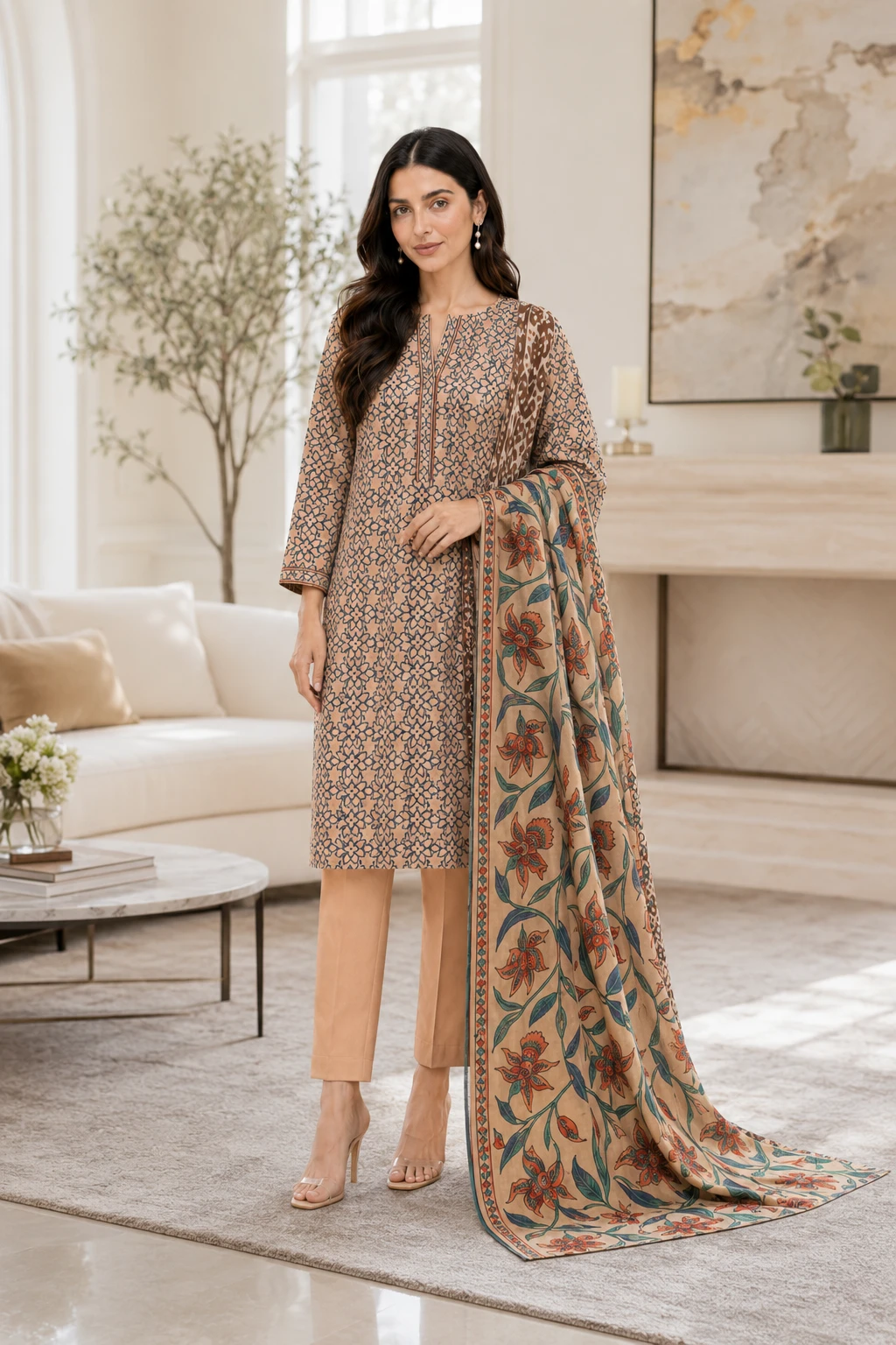 Elegant Printed 3-Piece Lawn Suit for Women | Khulda