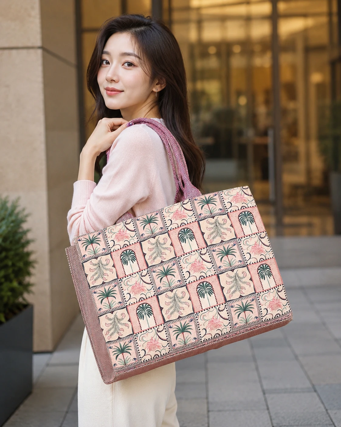 Pink Printed Tote Handbag for Women | Stylish Carry Bag