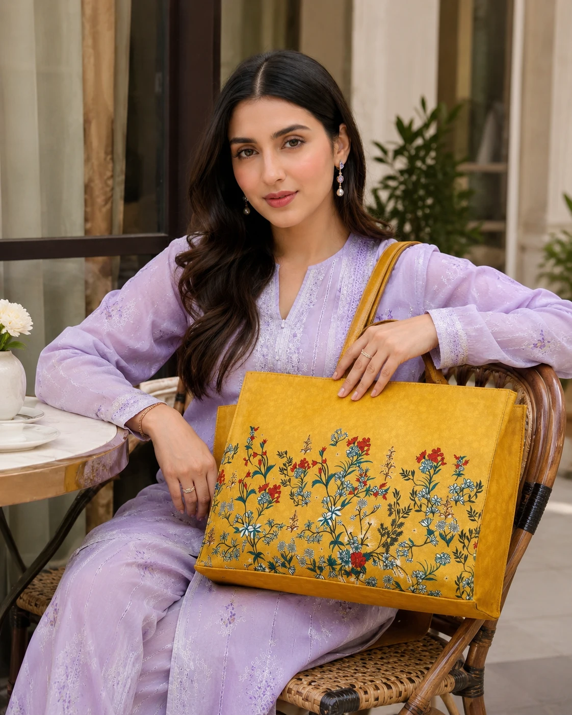 Mustard Yellow Floral Tote Handbag for Women | Stylish Carry Bag
