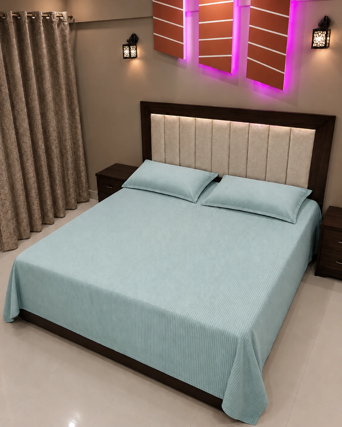 Premium Mint Green Striped Bedsheet Set