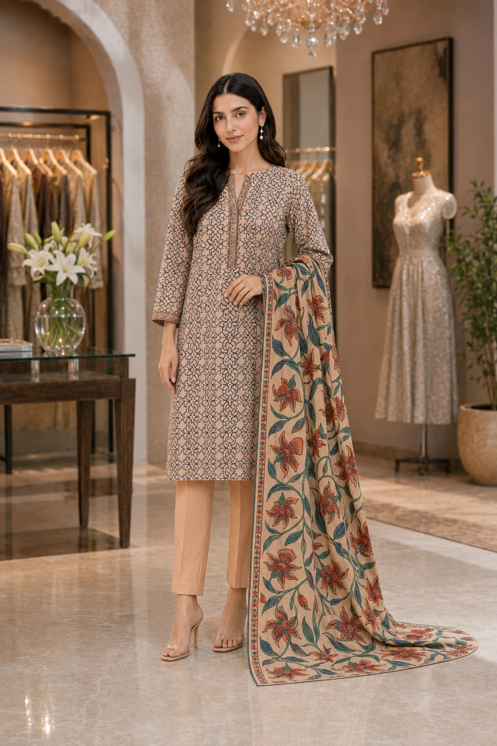 Elegant Printed 3-Piece Lawn Suit for Women | Khulda