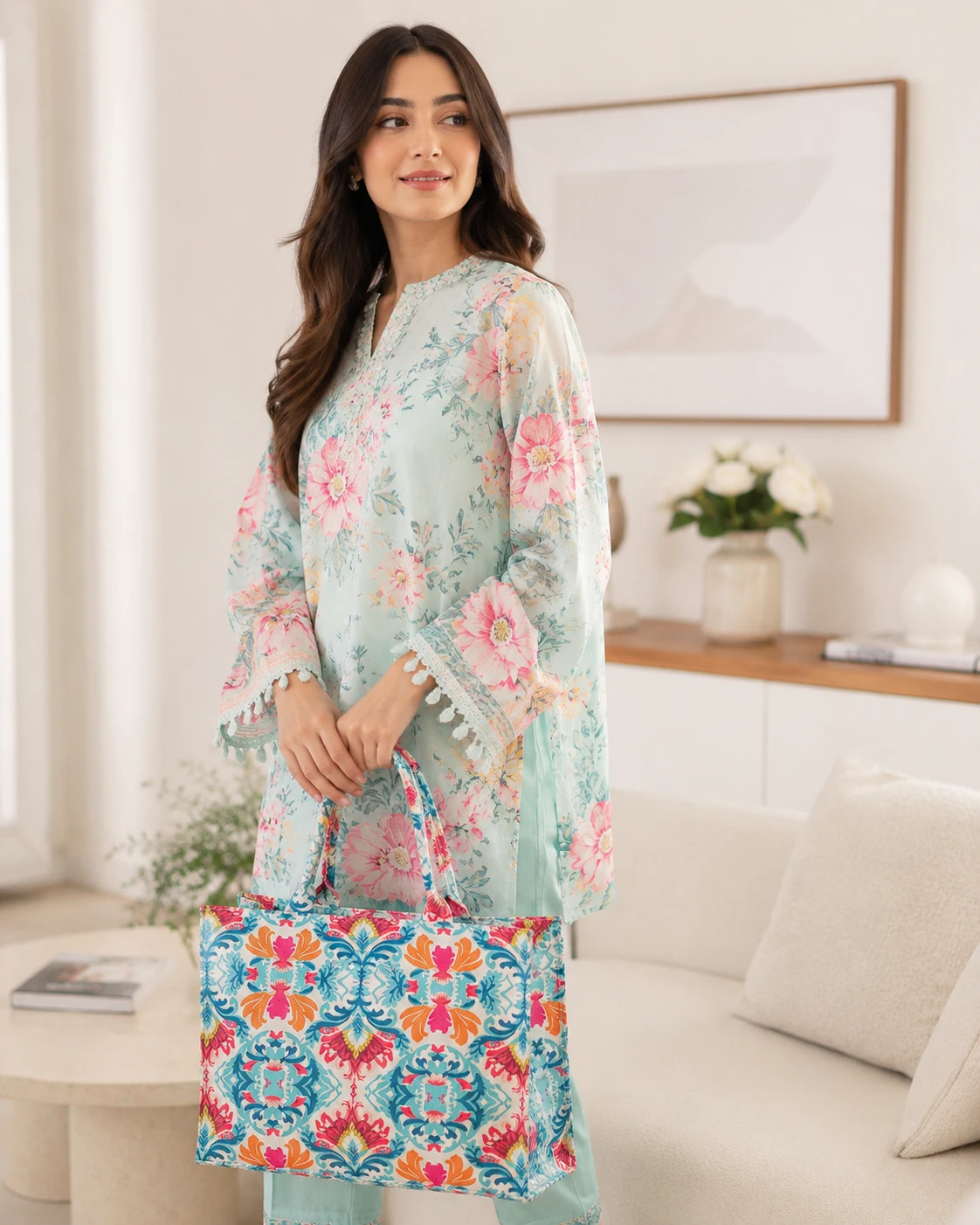 Colorful Printed Tote Handbag for Women | Stylish Floral Bag