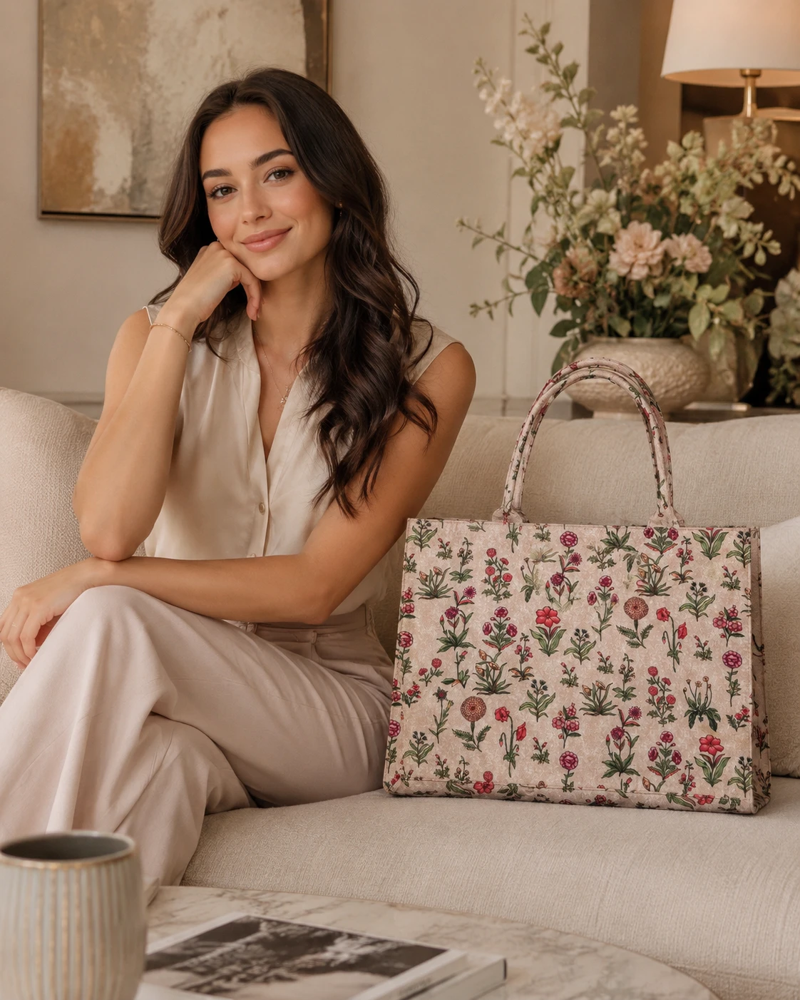Floral Print Shoulder Tote Handbag for Women