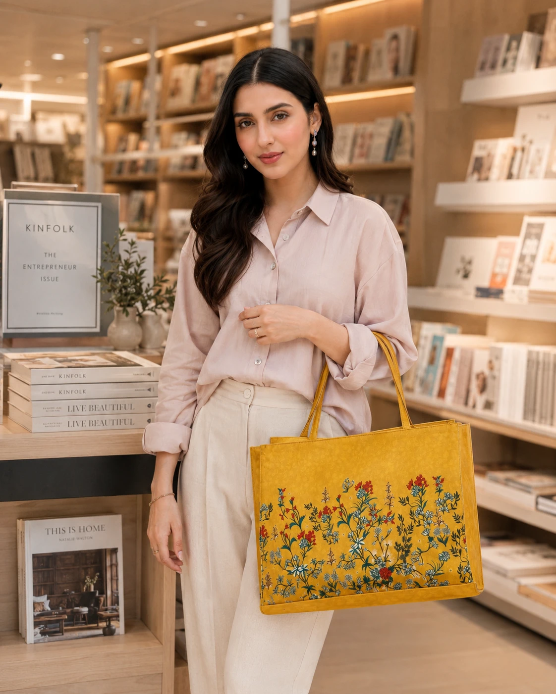 Mustard Yellow Floral Tote Handbag for Women | Stylish Carry Bag