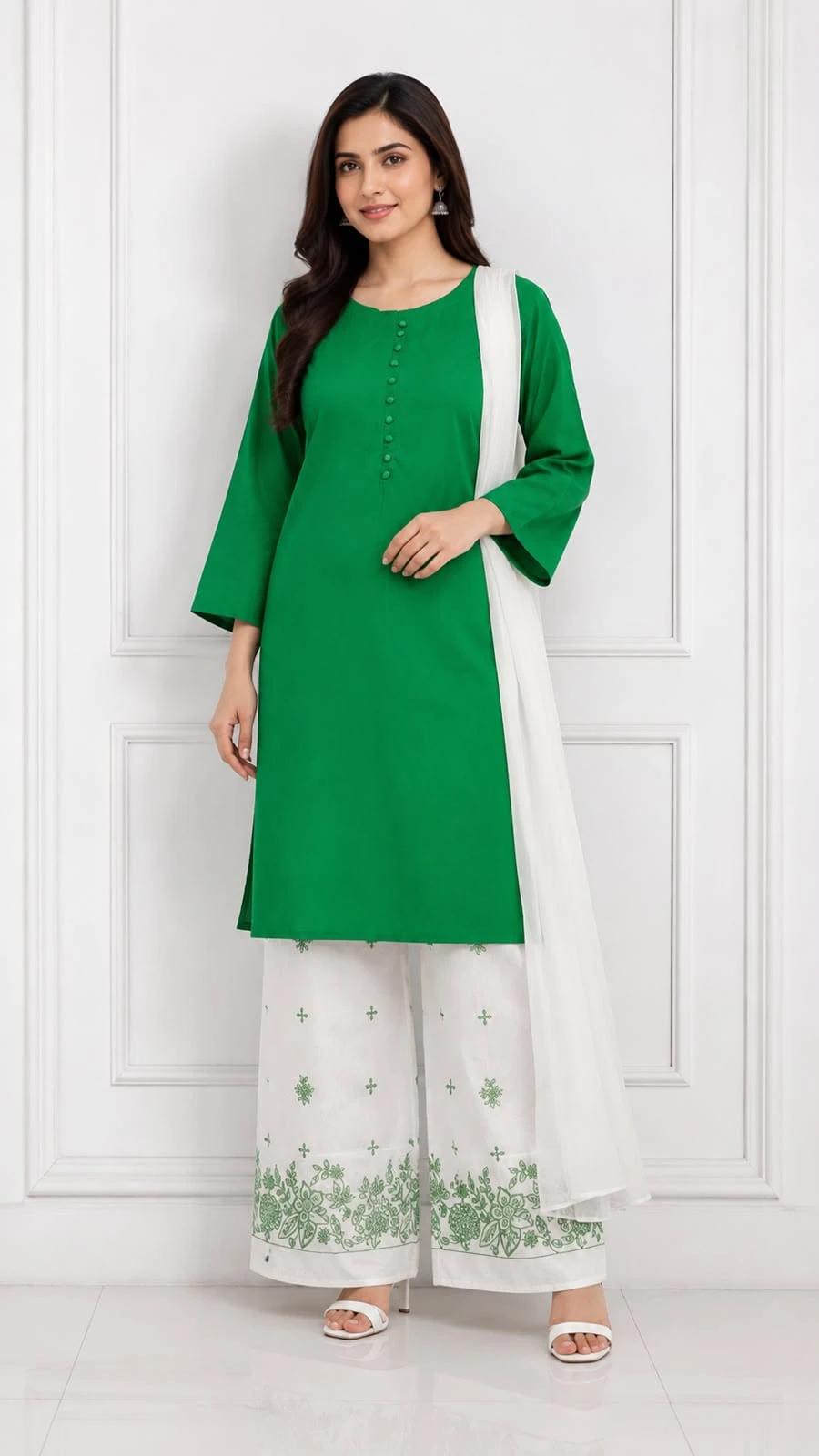 14 August Pakistan Independence Day Green 3 Piece Lawn Suit for Women | Khulda Fashion