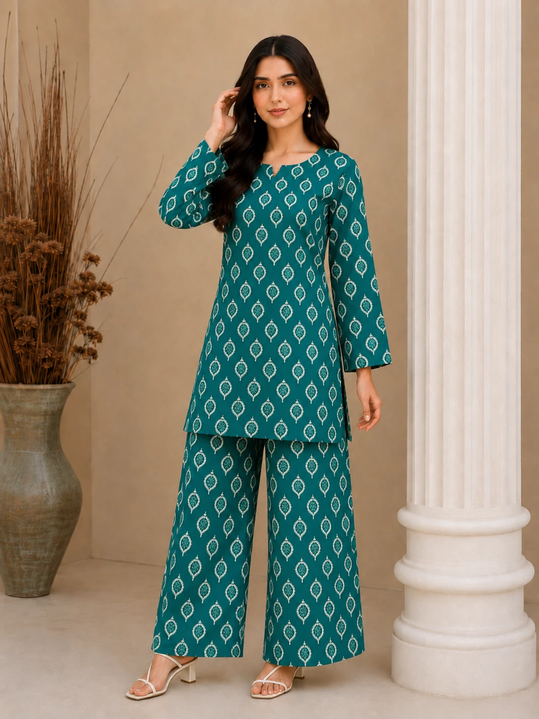 Teal Printed 2 Piece Lawn Suit for Women – Stylish Casual Summer Dress | Khulda Fashion