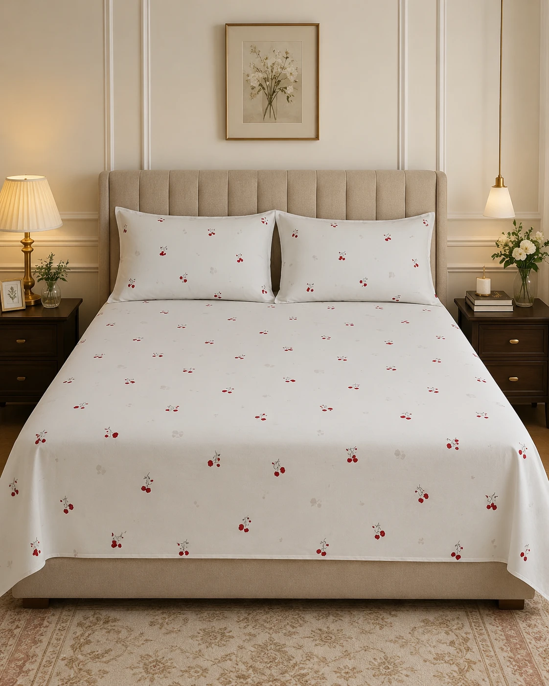 Red Floral Print Bedsheet Set with Pillow Covers