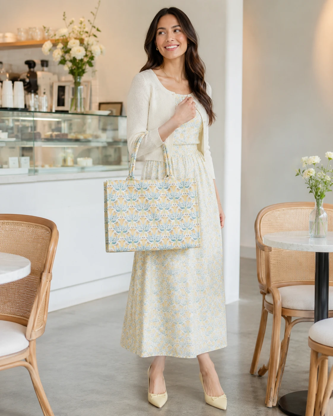 Pastel Floral Tote Handbag for Women | Elegant Printed Bag