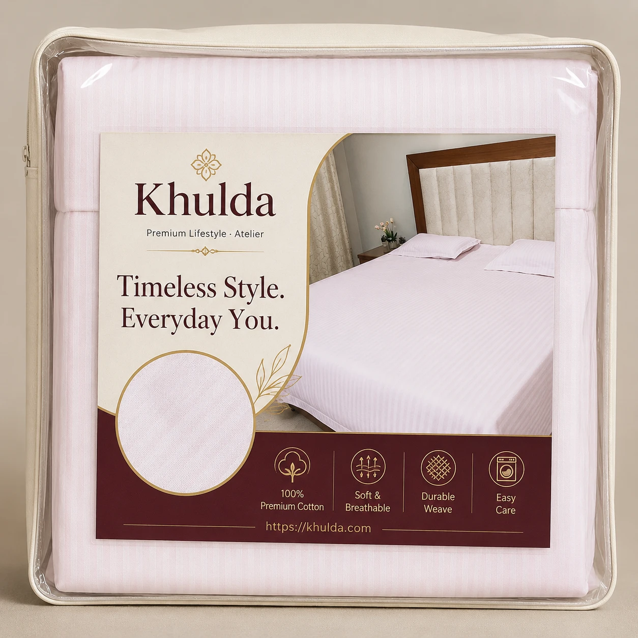 Light Pink Striped Bedsheet Set with Pillow Covers