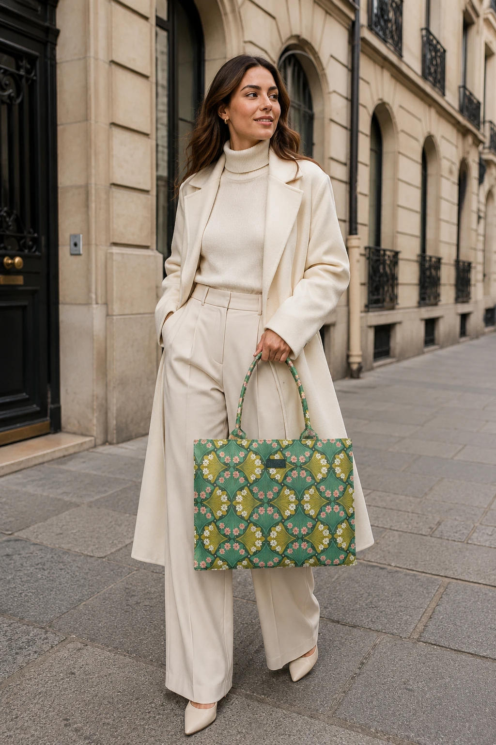 Green Floral Printed Tote Handbag for Women | Elegant Everyday Bag
