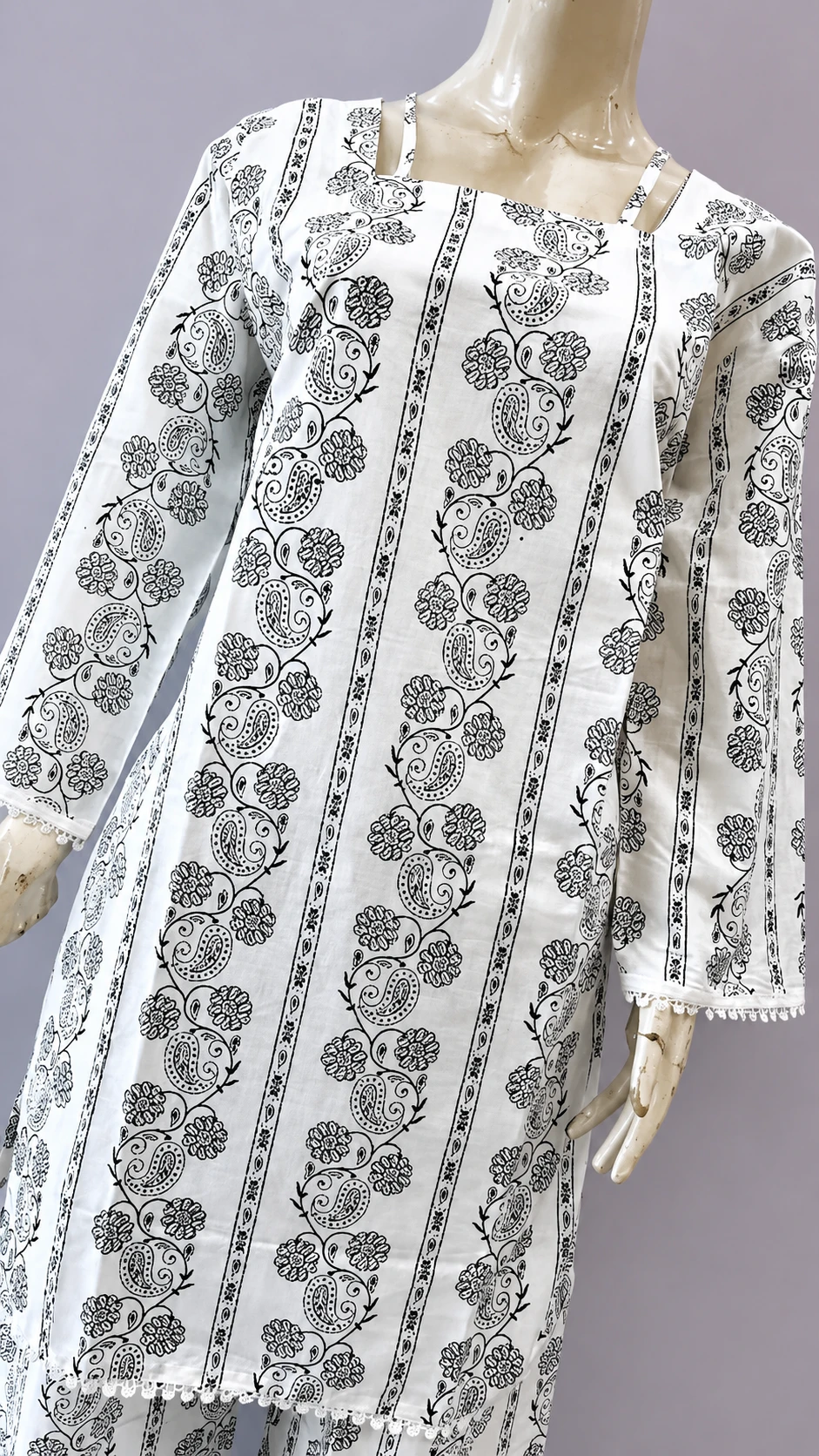 White Printed Cotton Kurta Palazzo Set for Women | Elegant 2 Piece Suit