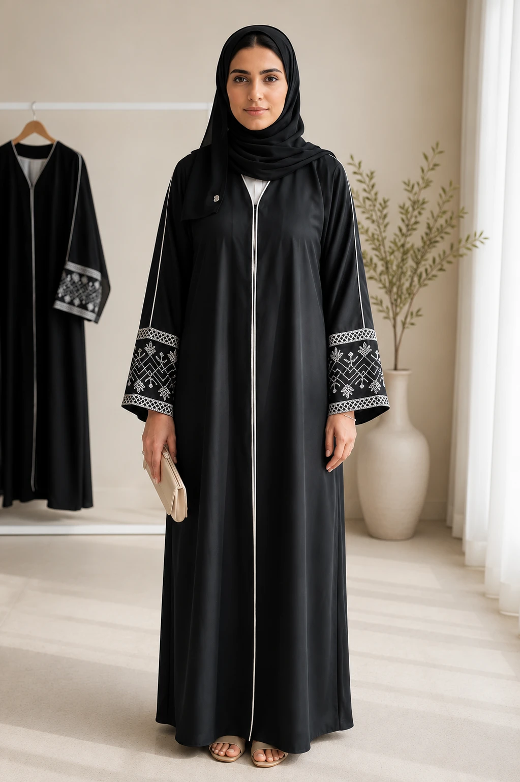 Black Embroidered Open Front Abaya for Women | Elegant Modest Wear