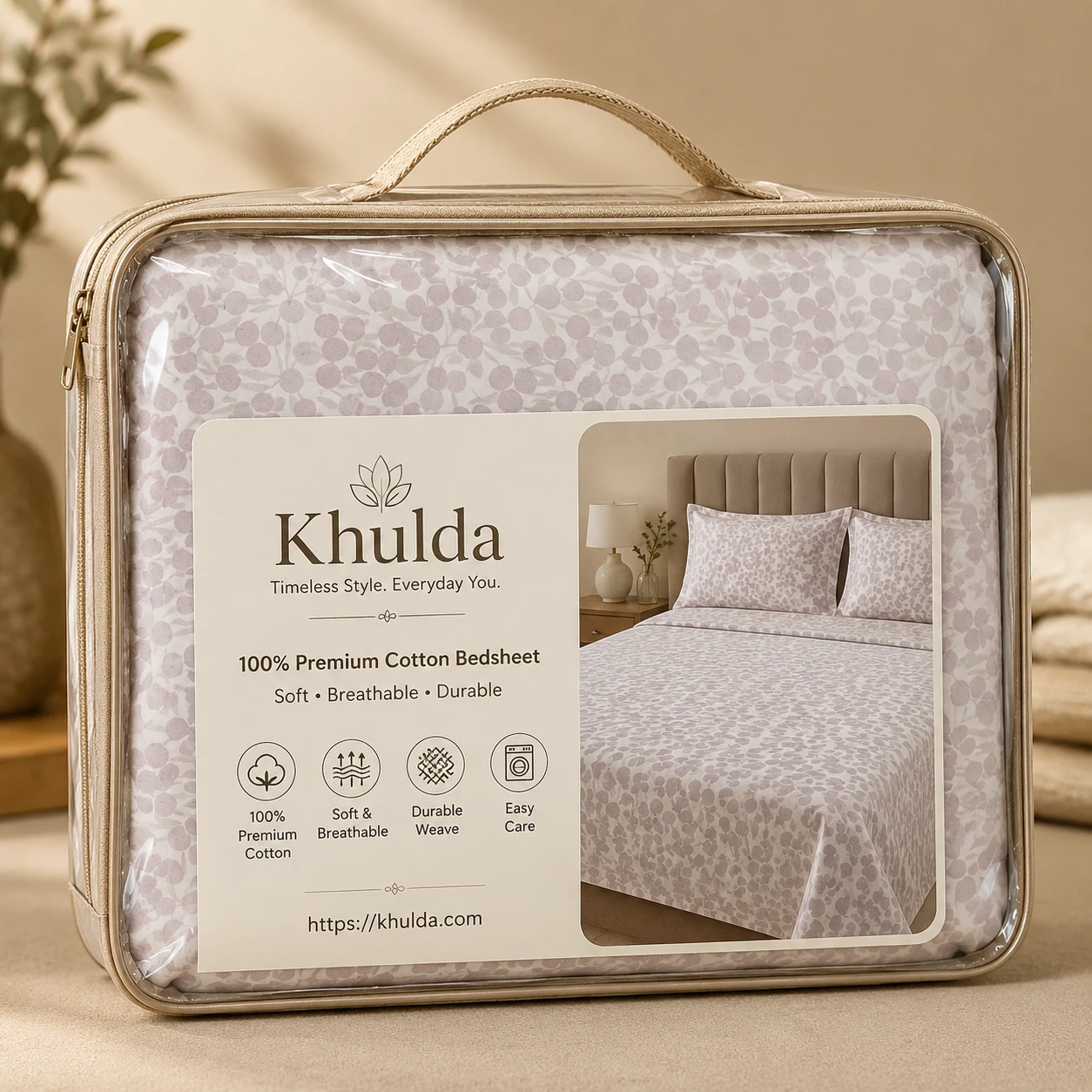 Grey Berry Floral Print Bedsheet Set with Pillow Covers