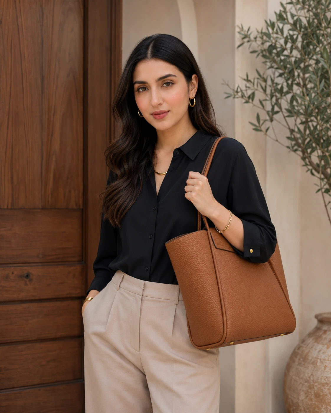 Brown Leather Tote Handbag for Women | Elegant Everyday Bag