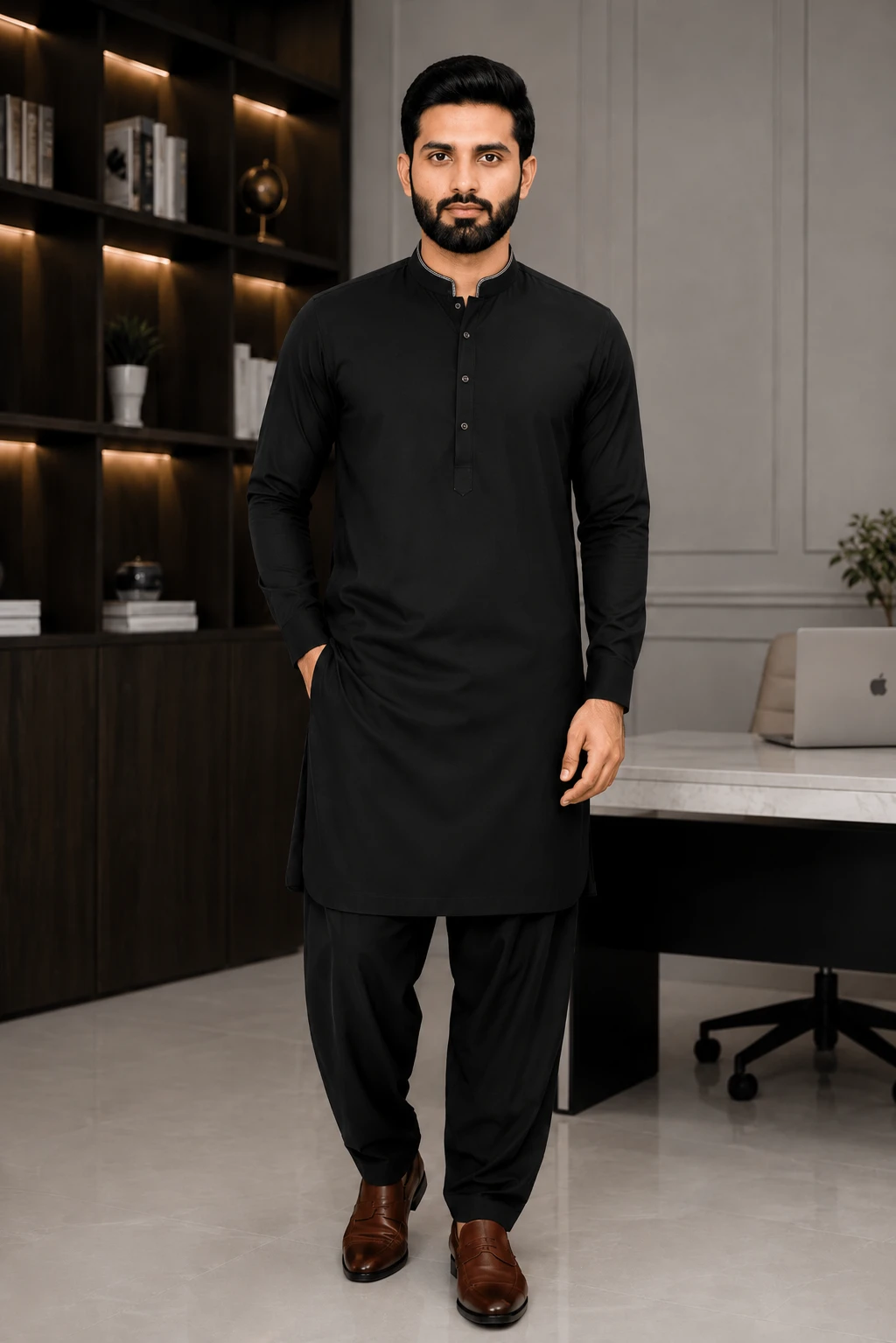 Men's Black Wash & Wear Shalwar Kameez | Premium Pakistani Traditional Suit