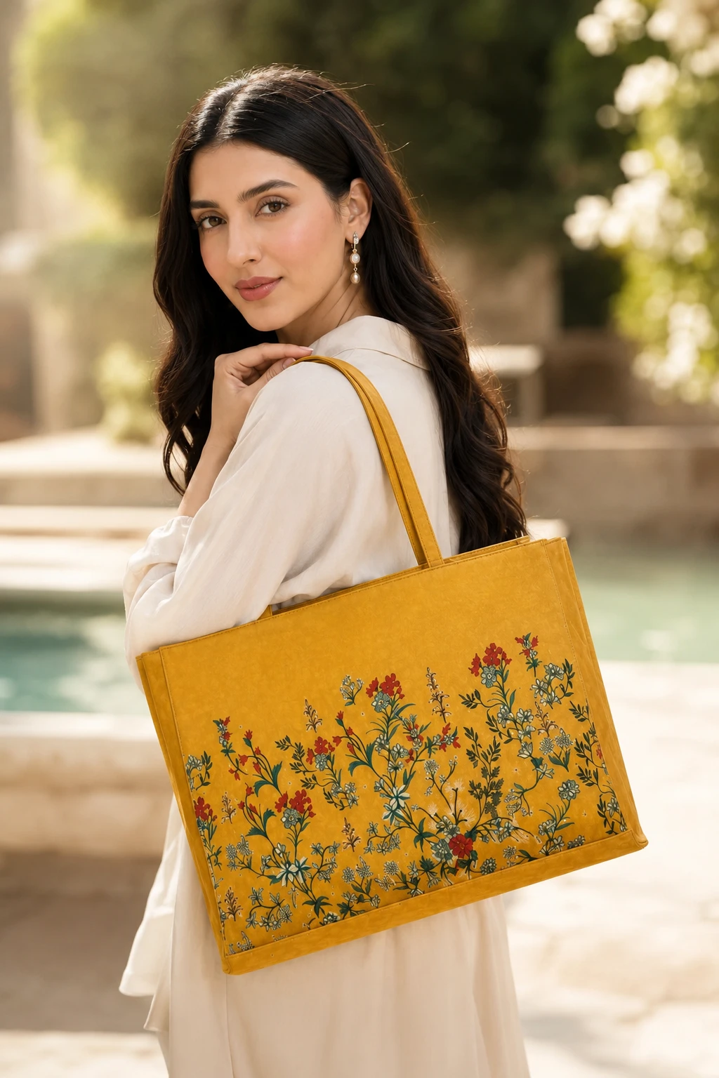 Mustard Yellow Floral Tote Handbag for Women | Stylish Carry Bag