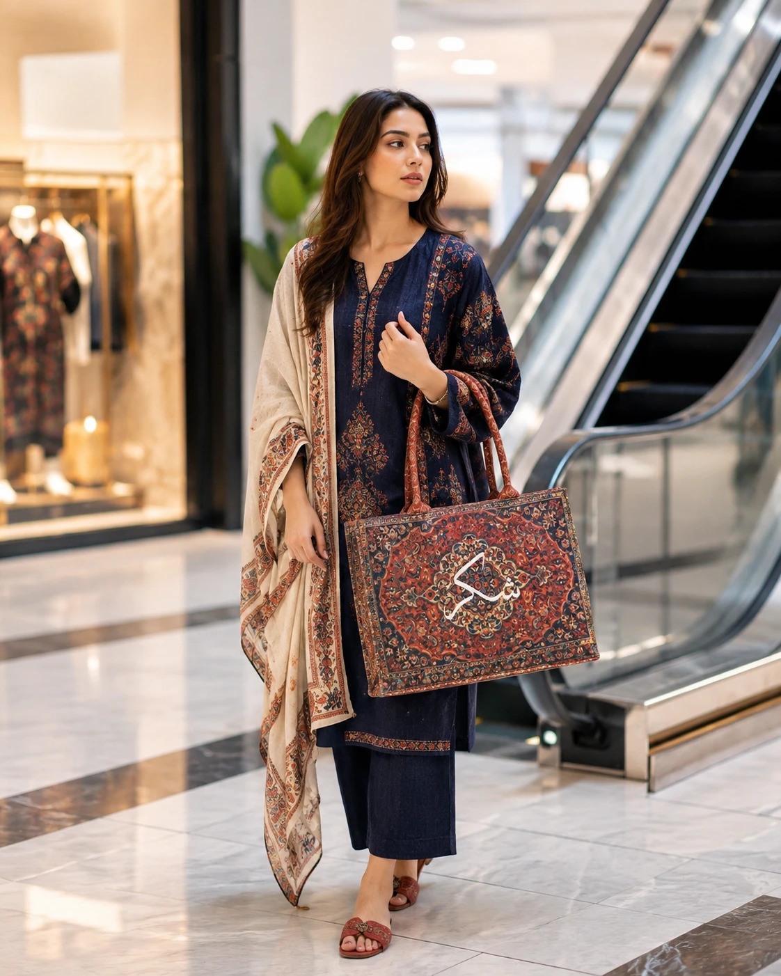 Traditional Printed Tote Handbag for Women