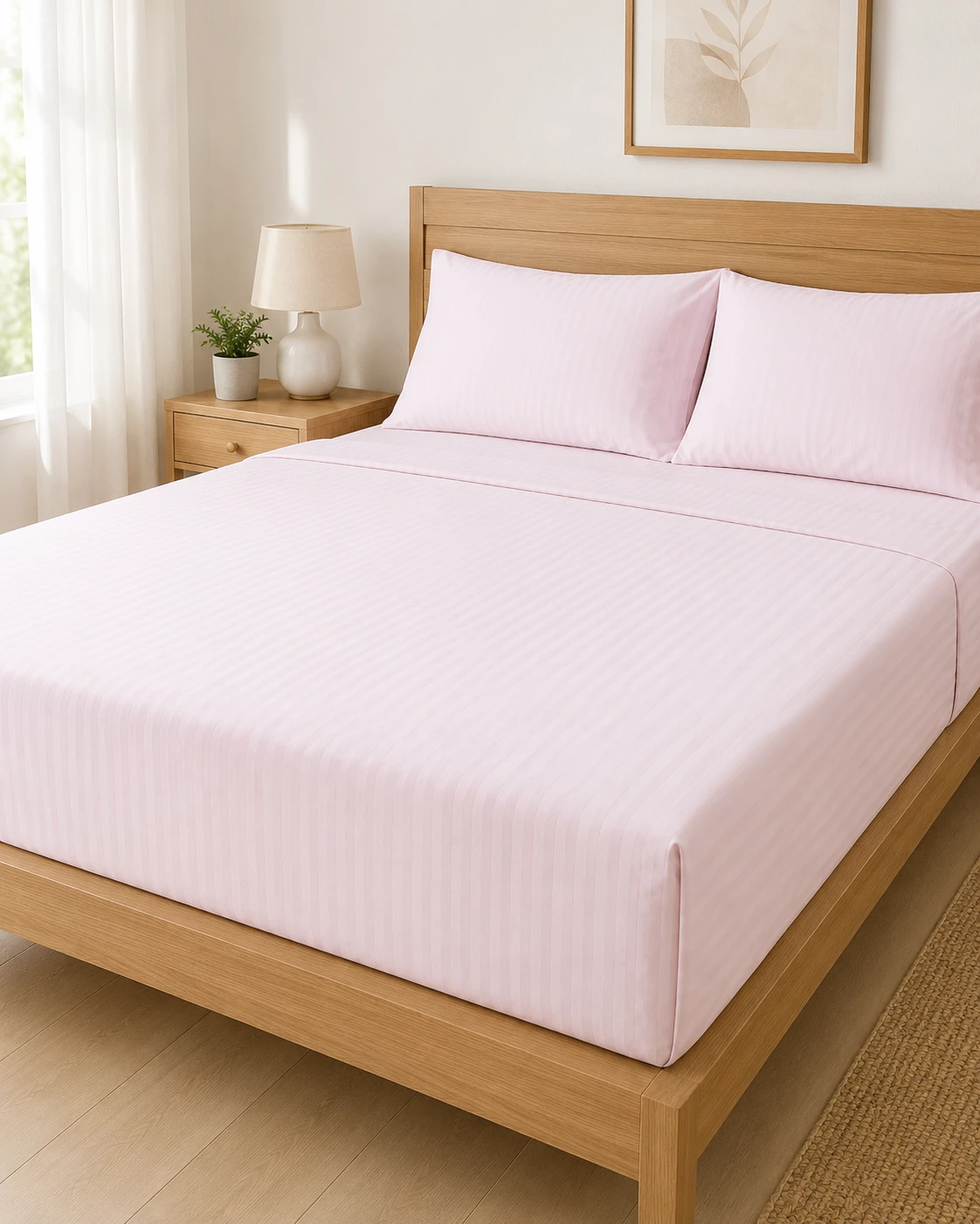 Light Pink Striped Bedsheet Set with Pillow Covers