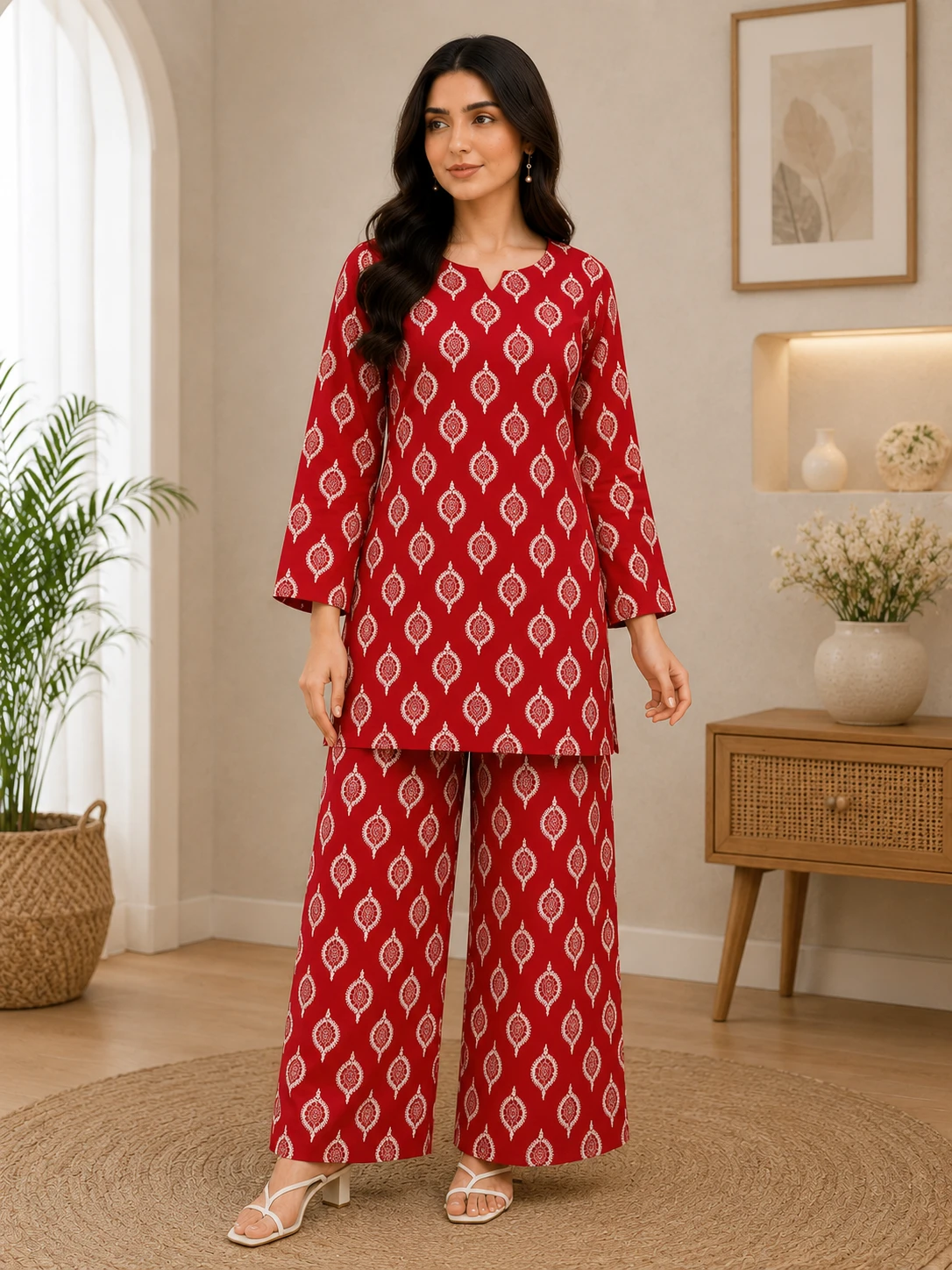 Red Printed 2 Piece Lawn Suit for Women – Stylish Casual Summer Outfit | Khulda Fashion