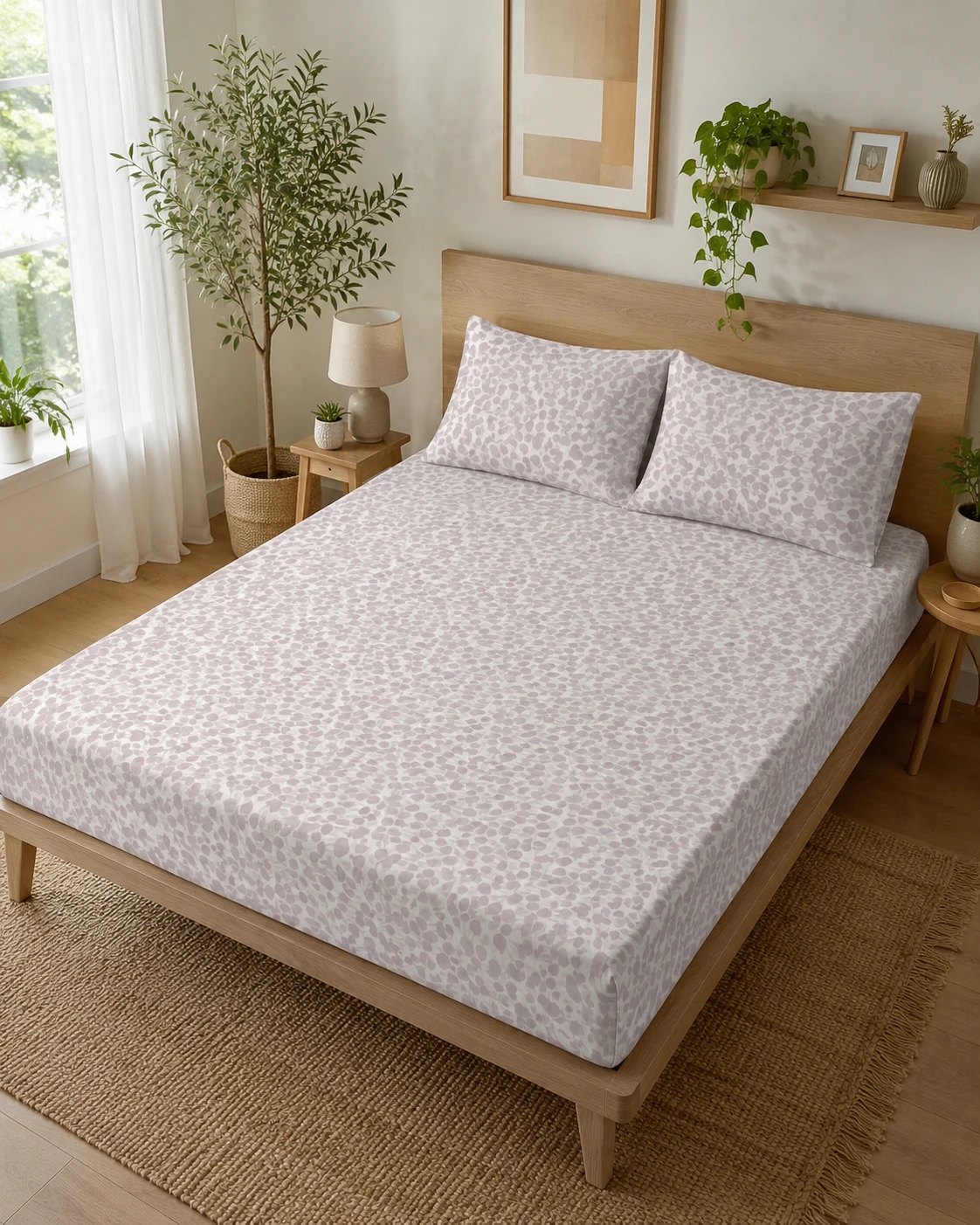 Grey Berry Floral Print Bedsheet Set with Pillow Covers