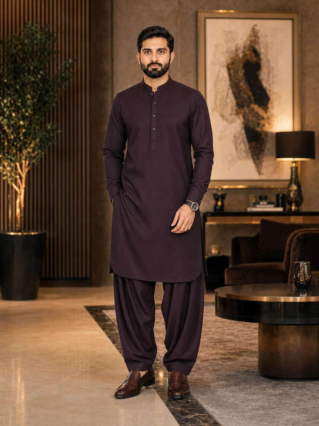 Men's Dark Wash & Wear Shalwar Kameez | Premium Pakistani Traditional Suit