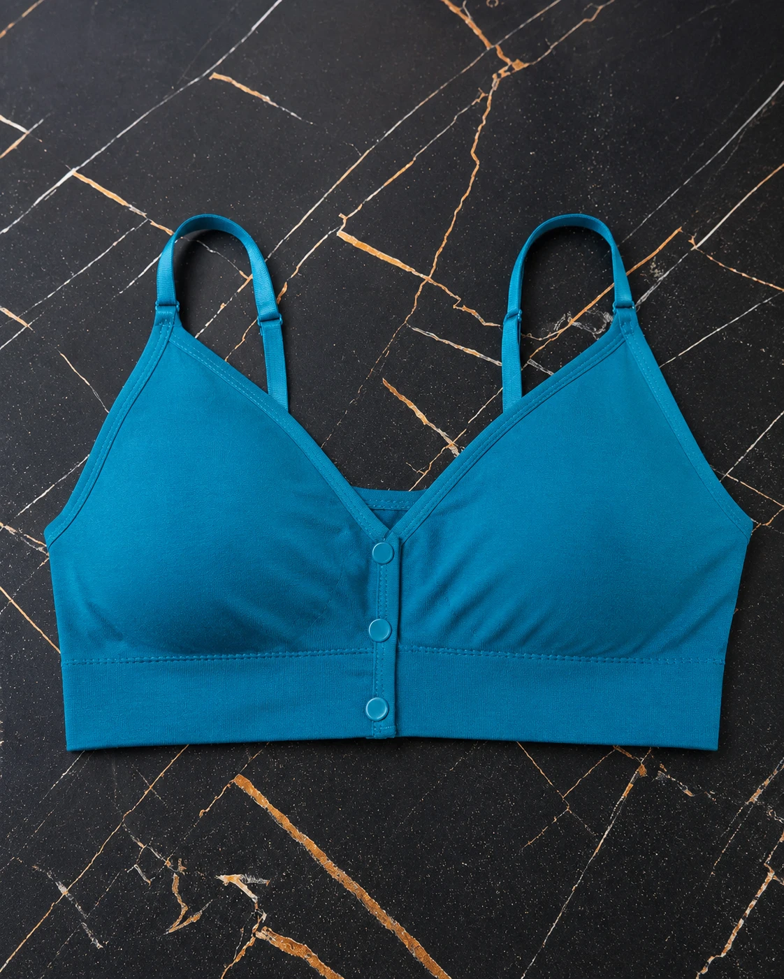 Blue Front Button Sports Bra for Women | Wireless Padded Activewear Bra