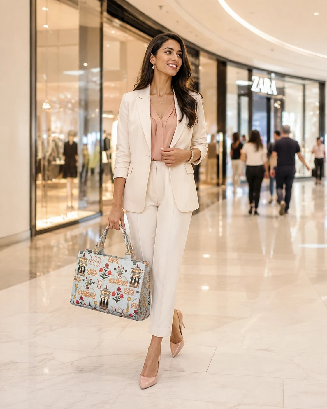 Light Blue Printed Tote Handbag for Women | Elegant Carry Bag