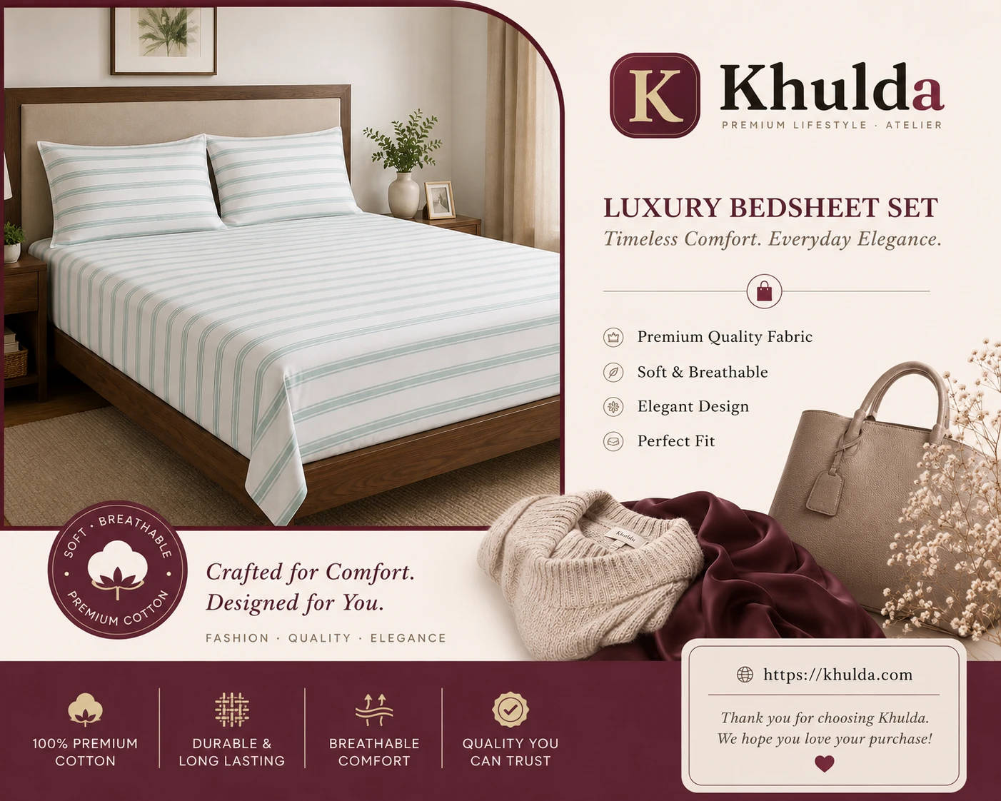 Elegant White & Aqua Striped Bedsheet