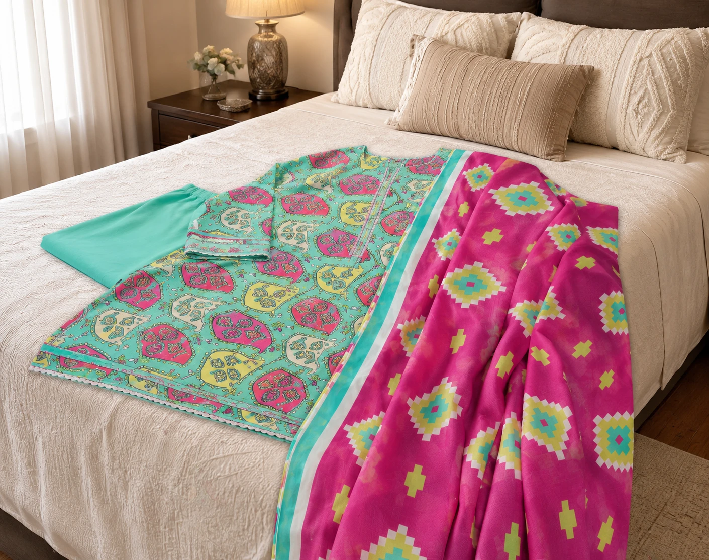 Khulda Mint Paisley 3 Piece Printed Lawn Suit