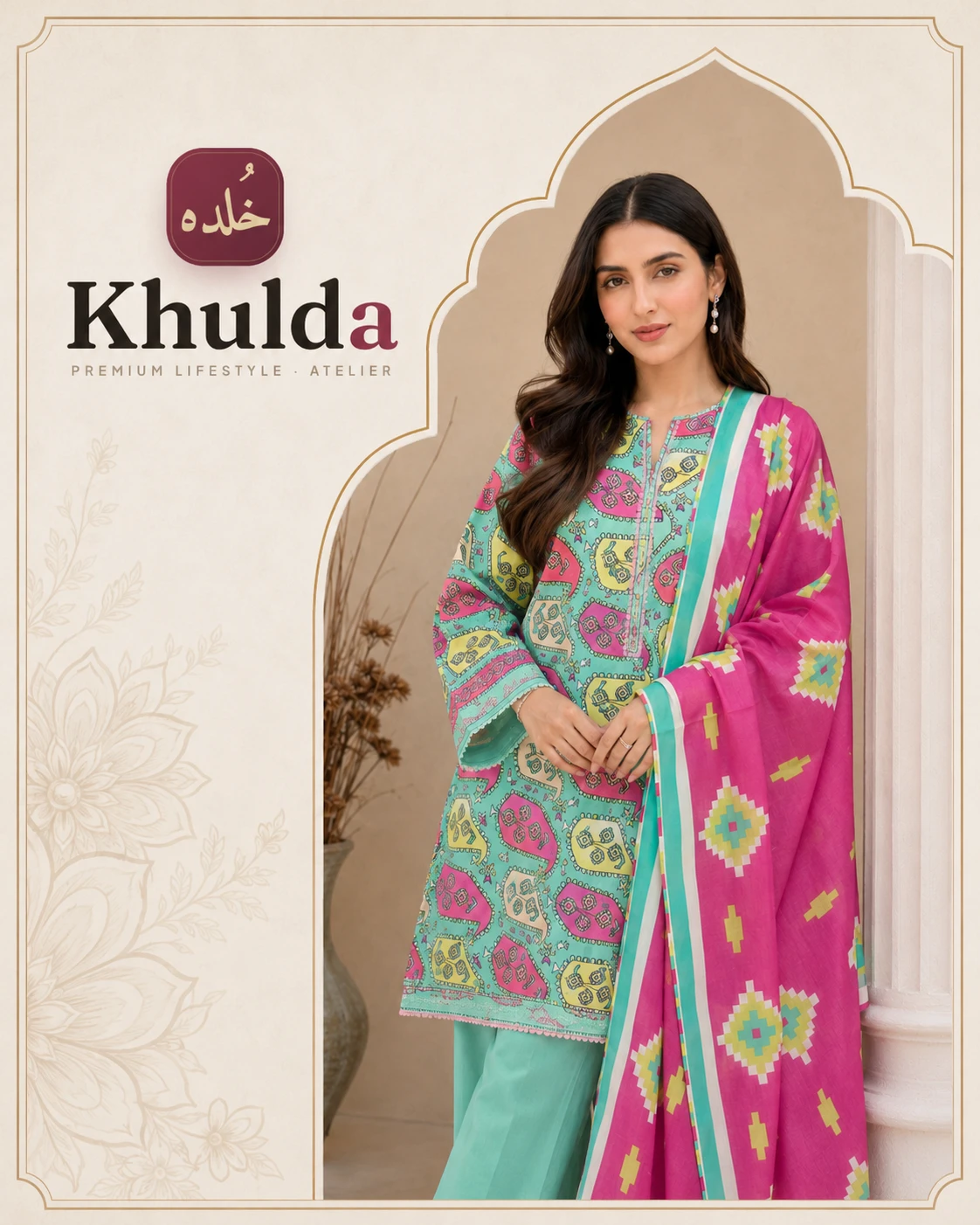 Khulda Mint Paisley 3 Piece Printed Lawn Suit