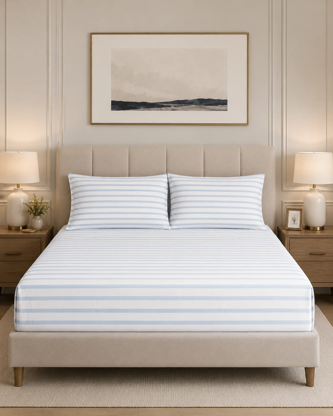 Blue Striped Bedsheet Set with Pillow Covers