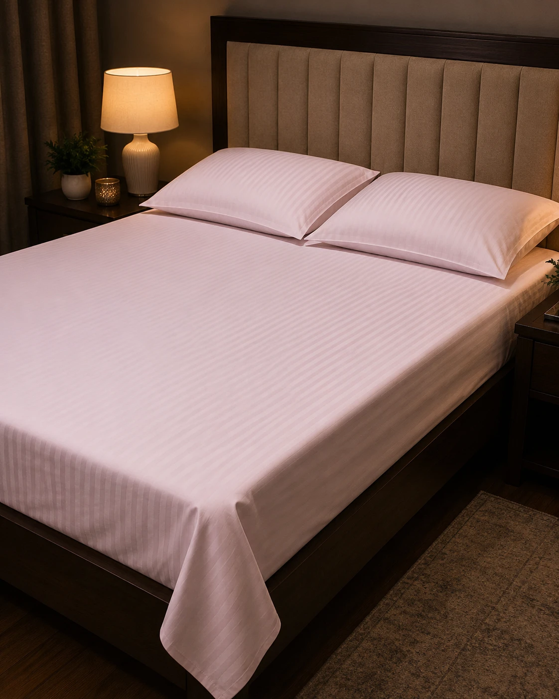 Light Pink Striped Bedsheet Set with Pillow Covers
