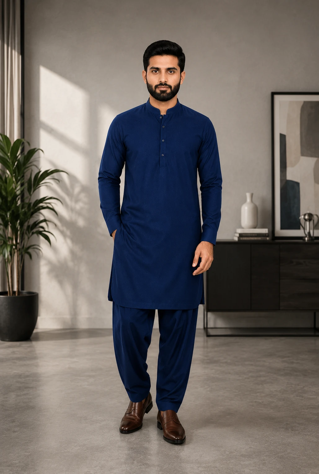 Men's Royal Blue Wash & Wear Shalwar Kameez | Premium Pakistani Traditional Suit