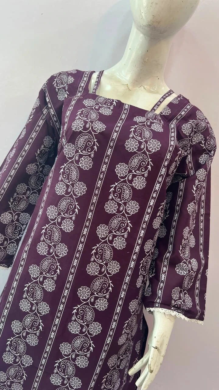 Purple Printed 2 Piece Lawn Suit for Women – Elegant Straight Fit Summer Outfit | Khulda Fashion