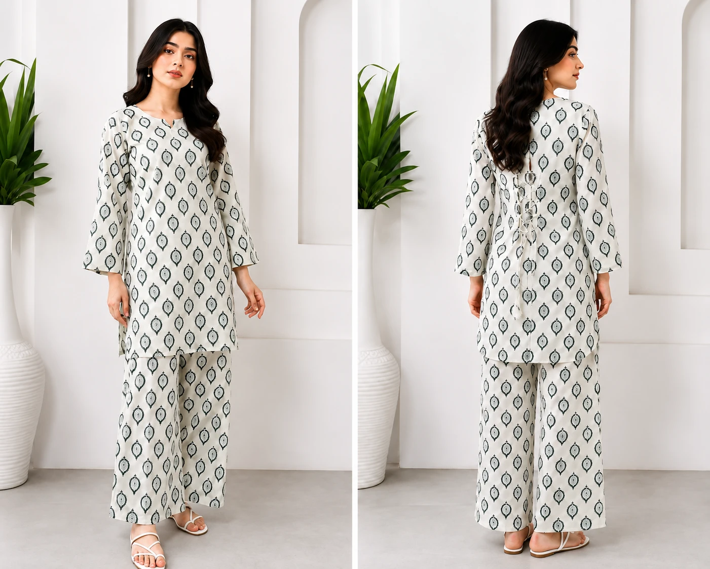White Printed 2 Piece Lawn Suit for Women – Elegant Casual Summer Outfit | Khulda Fashion