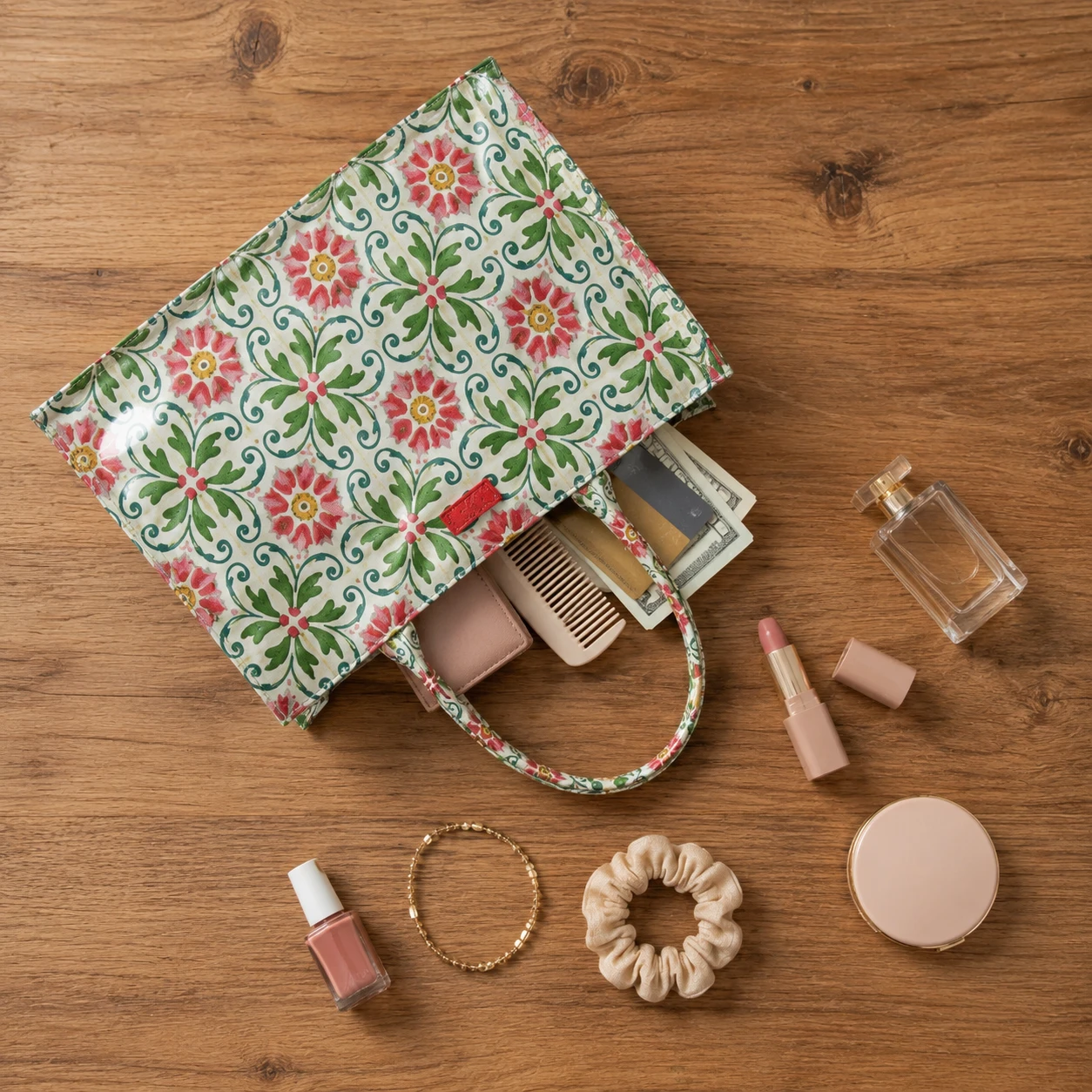 White Floral Printed Tote Handbag for Women