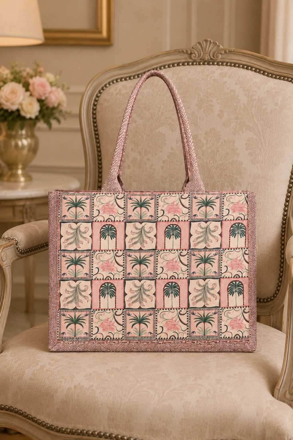 Pink Printed Tote Handbag for Women | Stylish Carry Bag
