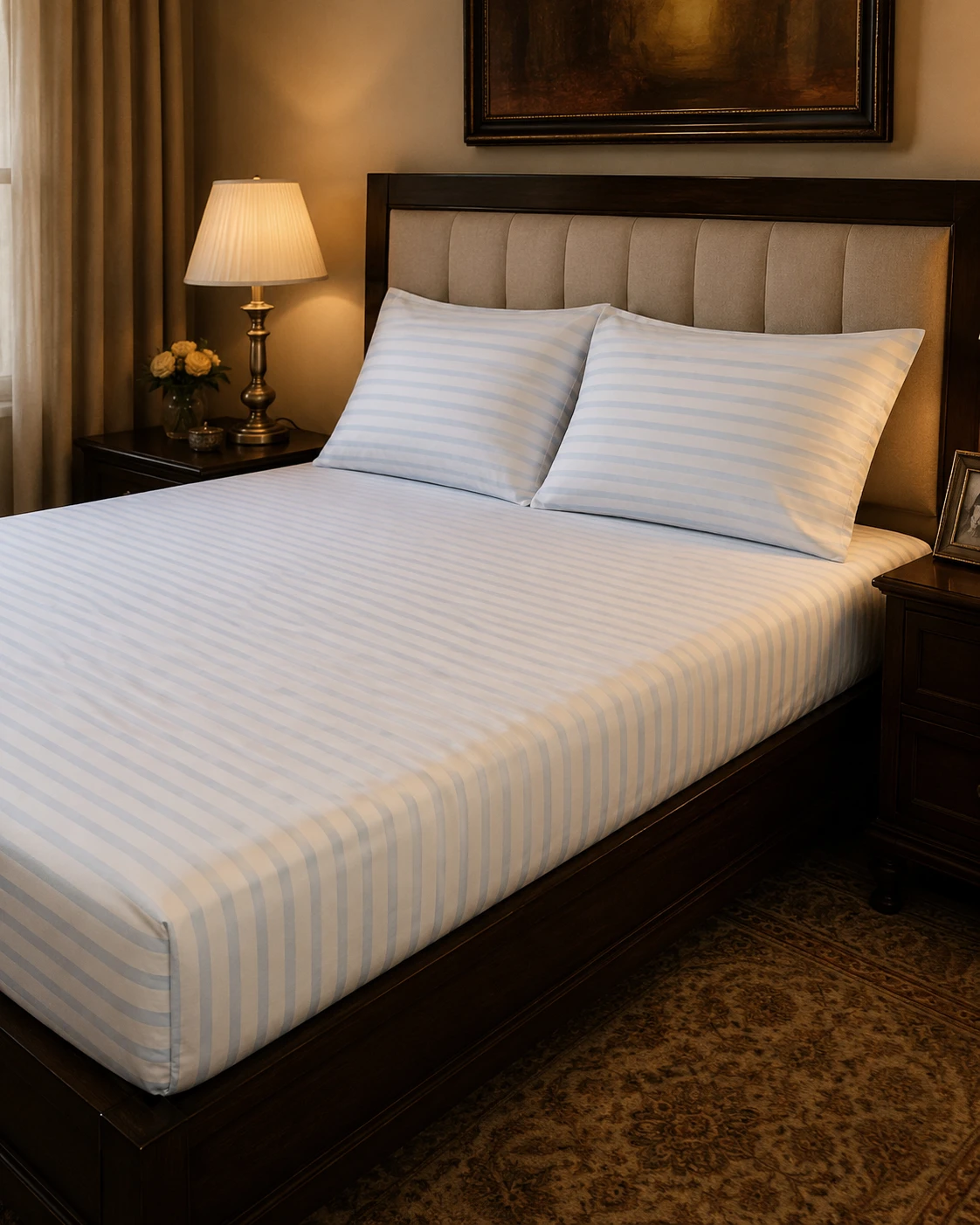 Blue Striped Bedsheet Set with Pillow Covers