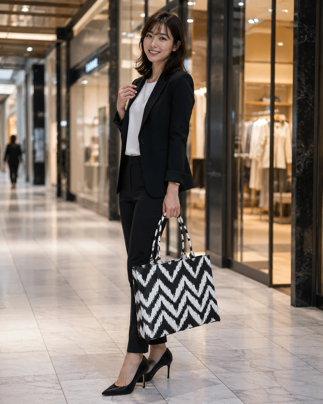 Black & White Chevron Handbag – Stylish Tote Bag for Women