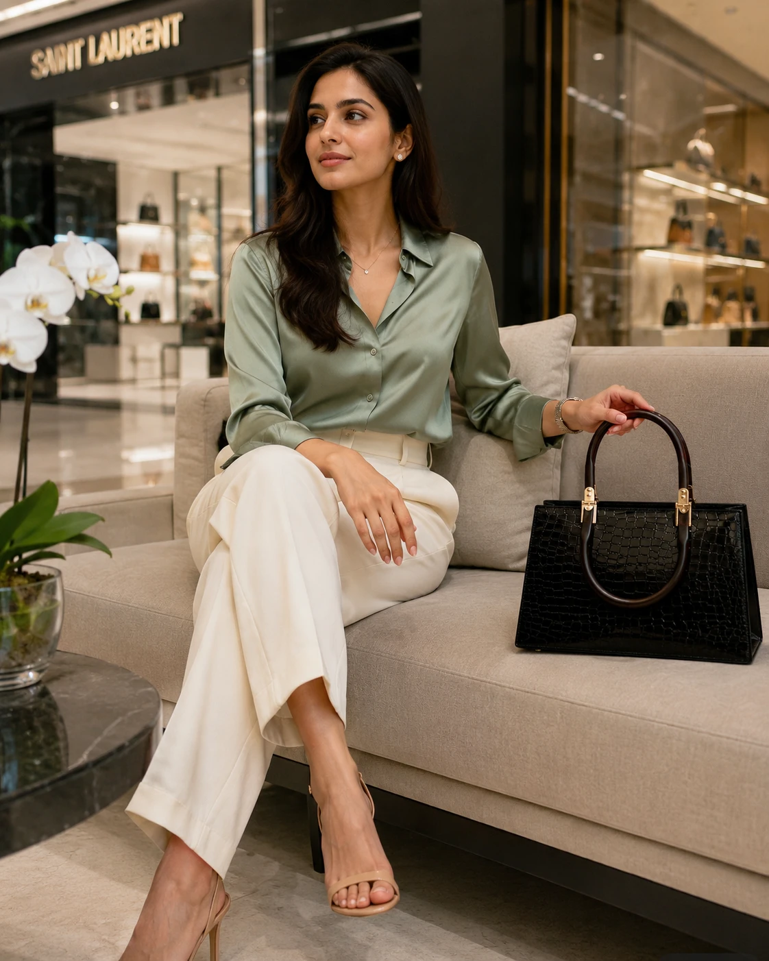 Black Crocodile Texture Handbag for Women