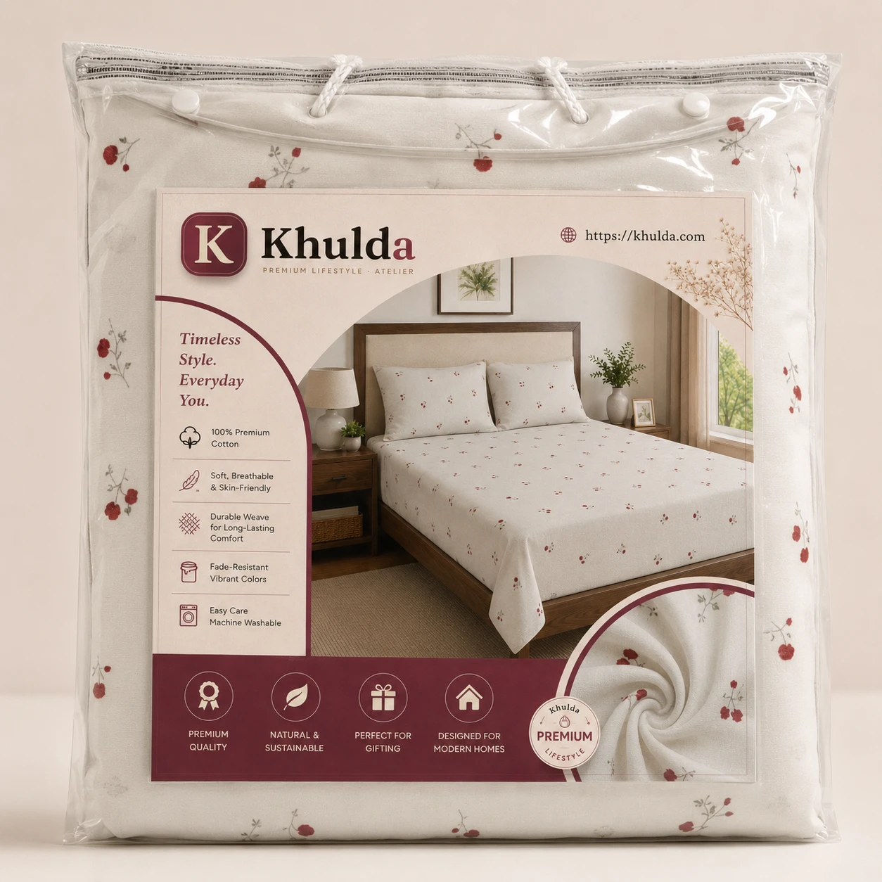 Red Floral Print Bedsheet Set with Pillow Covers