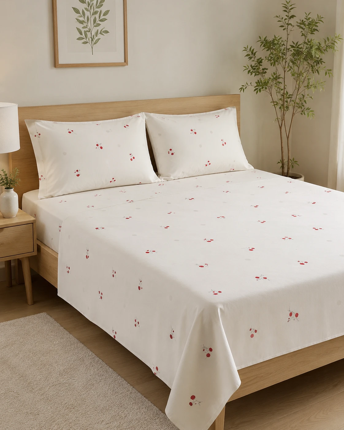 Red Floral Print Bedsheet Set with Pillow Covers