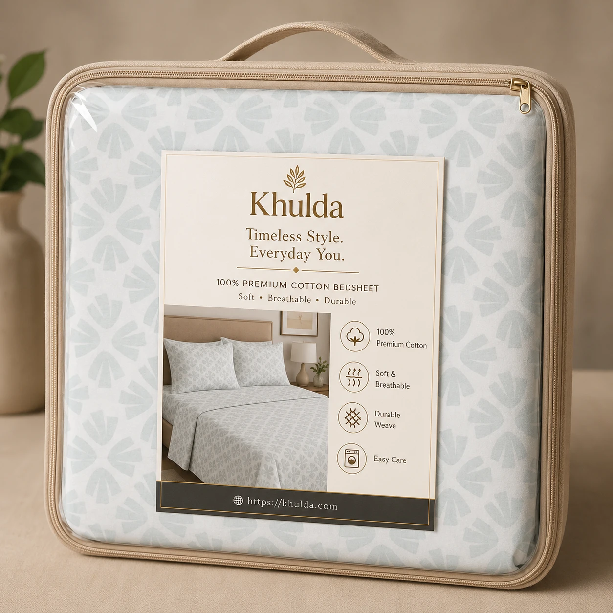Grey Abstract Leaf Print Bedsheet Set with Pillow Covers