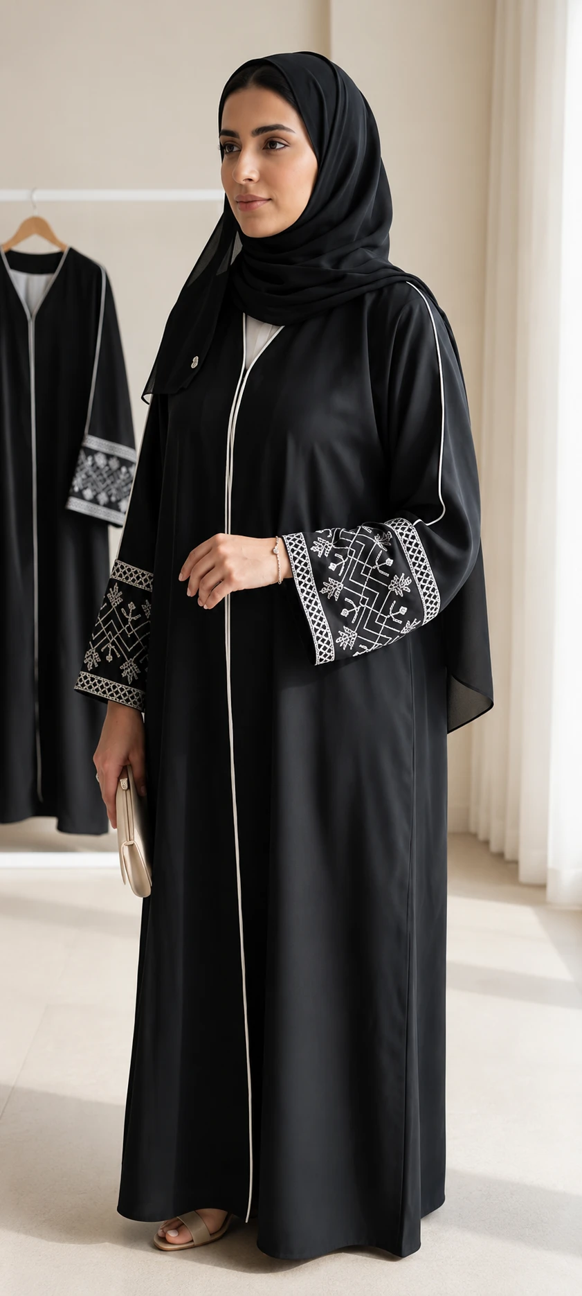 Black Embroidered Open Front Abaya for Women | Elegant Modest Wear