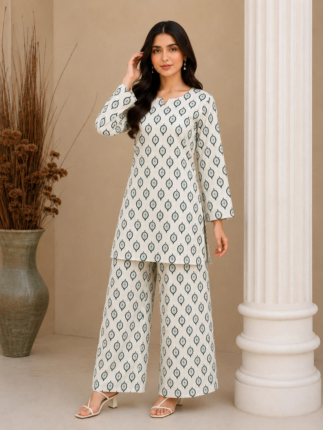 White Printed 2 Piece Lawn Suit for Women – Elegant Casual Summer Outfit | Khulda Fashion