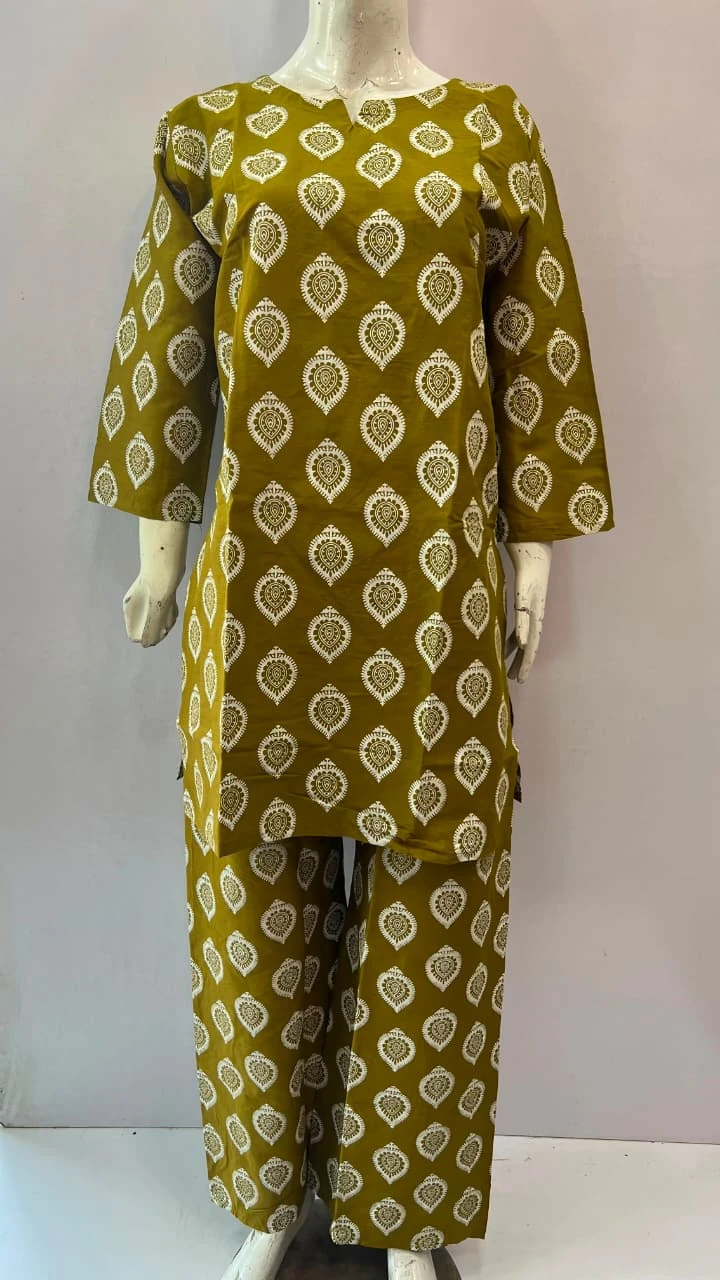 Olive Green Printed 2 Piece Lawn Suit for Women – Elegant Summer Casual Wear | Khulda Fashion