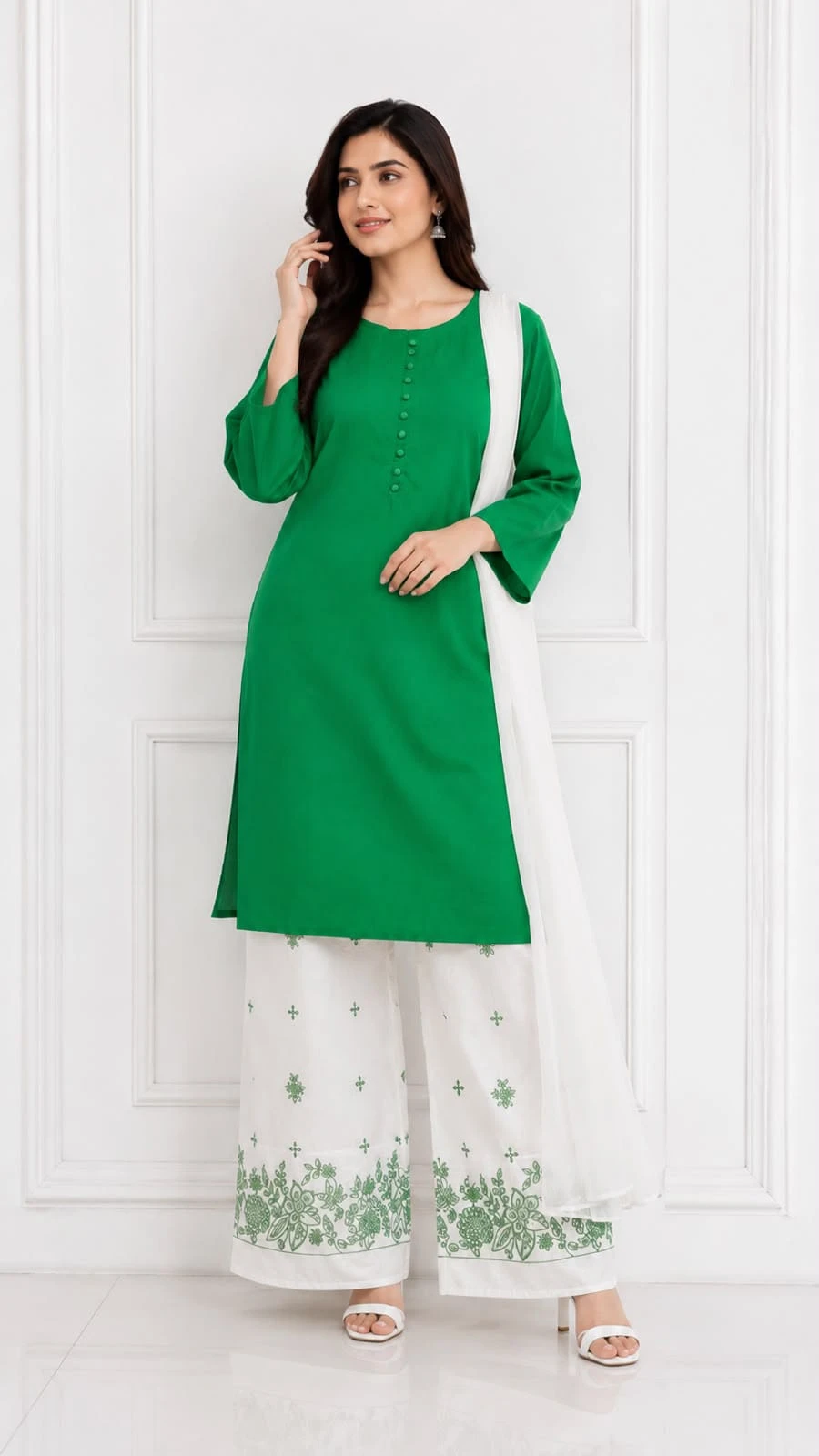 14 August Pakistan Independence Day Green 3 Piece Lawn Suit for Women | Khulda Fashion