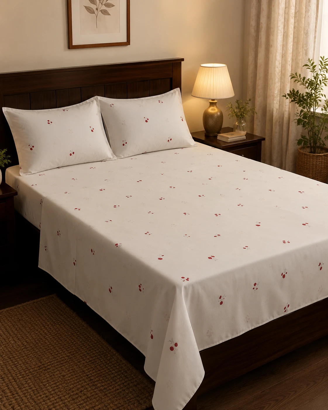 Red Floral Print Bedsheet Set with Pillow Covers